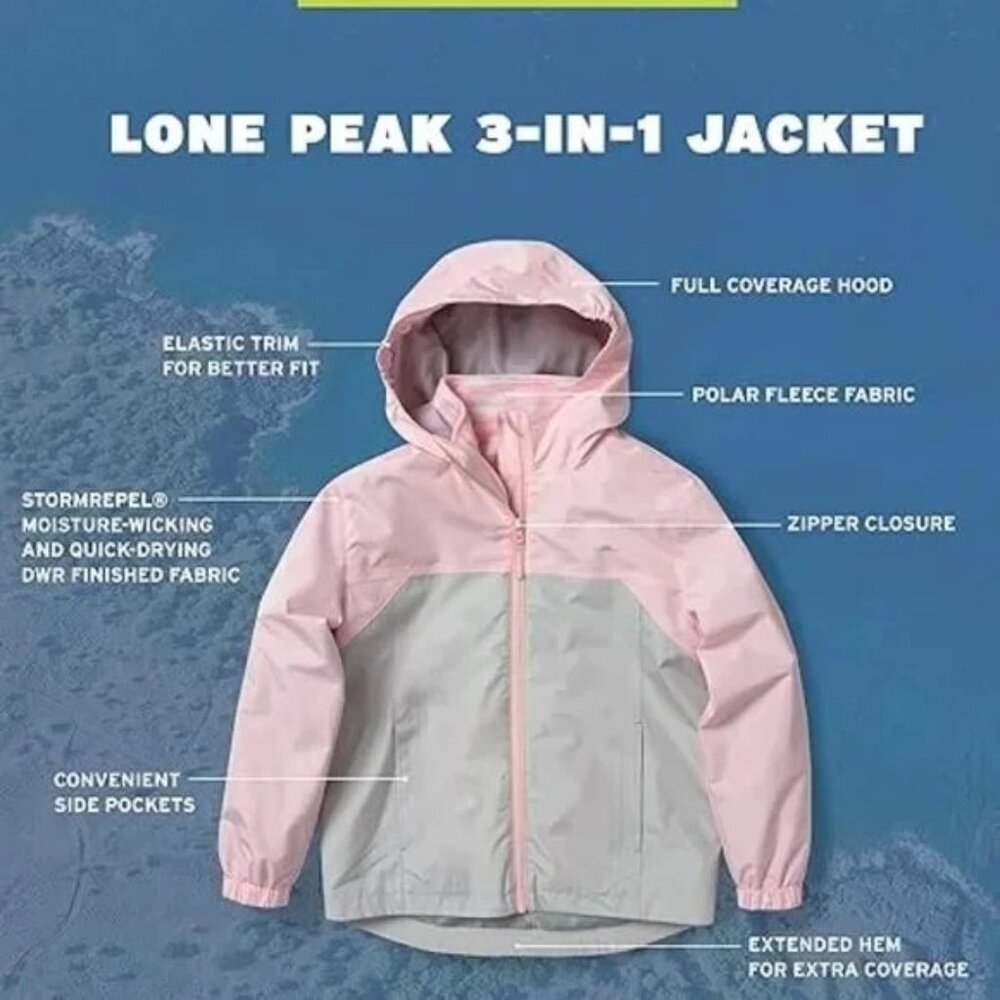 Eddie Bauer Girls 3-in-1 Jacket Light Weight Light Pink/Gray Large (14/16)
